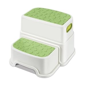 2 Step Stool for Kids, Anti-Slip Toddler Toilet Potty Training Stool with Handles, Two Step Stool for Bathroom, Kitchen, Bedroom, Living Room (Green)