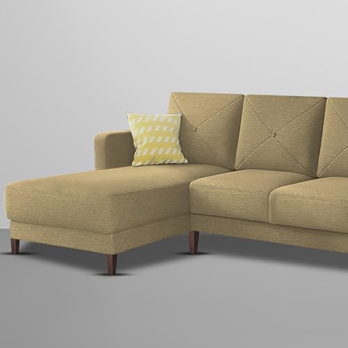 Image of Baloney LHS 6 Seater L Shape Sofa Set for Living Room (Cream Fabric) Premium Fabric Sofa