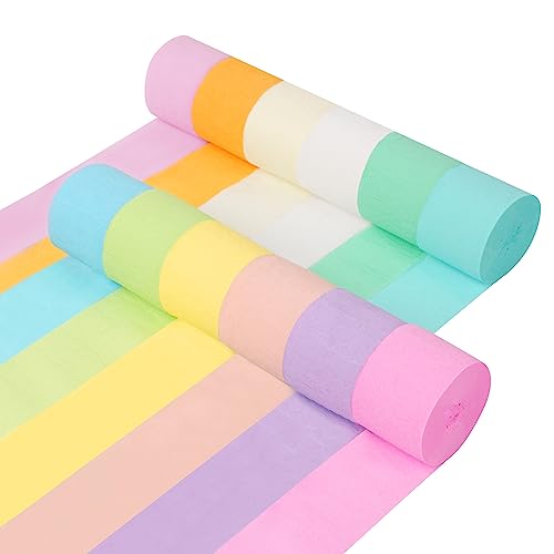 Image of 12 Rolls Crepe Paper Streamers, 12 Colors Pastel Streamers Party Decorations for Birthday Party, Baby Shower, Wedding, Bachelorette Party, Rainbow Party, Colorful Party
