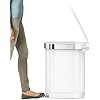 simplehuman 45 Liter / 12 Gallon Slim Hands-Free Kitchen Step Trash Can, White Stainless Steel