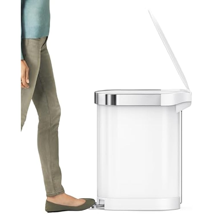 simplehuman 45 Liter / 12 Gallon Slim Hands-Free Kitchen Step Trash Can, White Stainless Steel