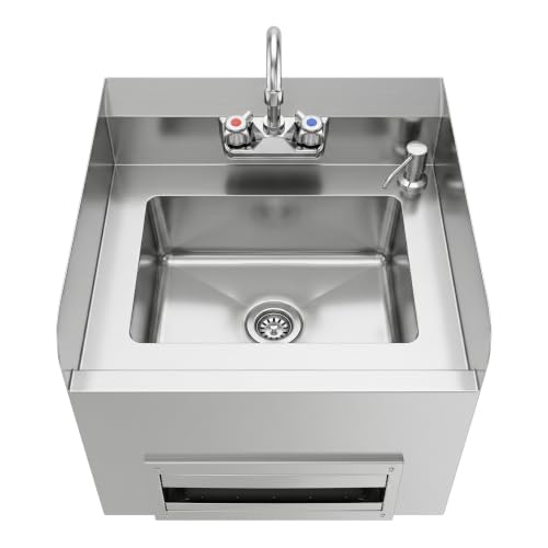 Image of Commercial Wall Mount Hand Sink 18-1 /4 in. x 17-5 /8 in. with Soap Dispenser, Paper Towel Dispenser, Low Lead Faucet, 304 Stainless Steel Hand Wash Station, 4 in. Backsplash, NSF