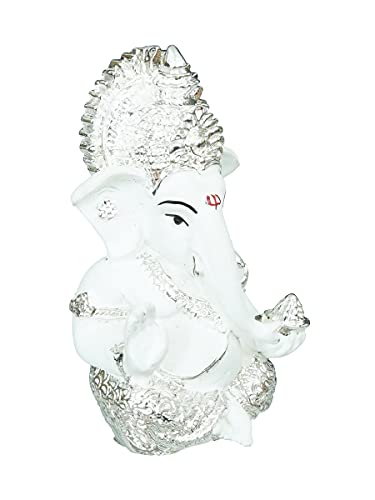 Image of eCraftIndia Silver Plated White Polyresin Lord Ganesha Idol for Home, Temple and Office - Perfect God Idol for Diwali, Ganesh Chaturthi, and Hindu Festivals, Ideal for Gift Giving
