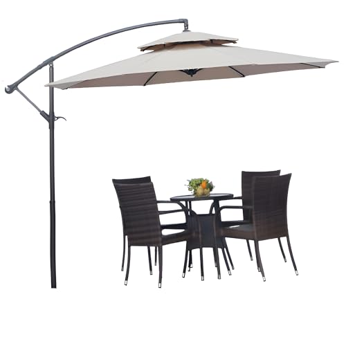 GUOGLZ Sombrilla De Jardín, Parasol Excéntrico Inclinable Cruzada Y Soporte De Metal 8 Varillas Para Terraza Exterior Balcón(Khaki)