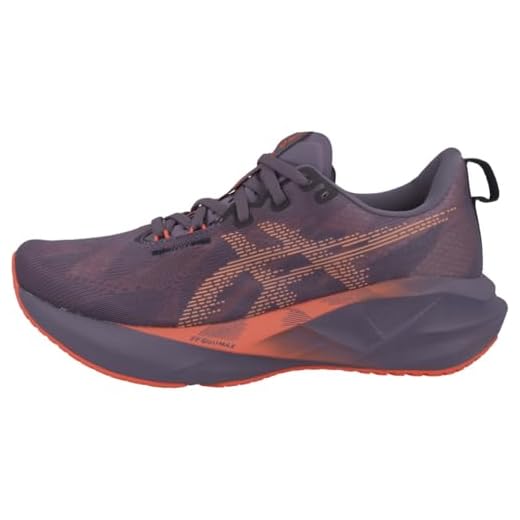 Asics Tênis de corrida masculino Novablast 5, Roxo acinzentado/recife coral, 43.5 EU