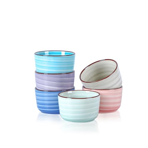 Selamica Ramekins 6 OZ Oven Safe, Creme Brulee Ramekins Porcelain Pudding Custard Cups, Small Souffle Dishes, Mini Bowls for Baking Dips Snacks, Set of 6, Gradient Color