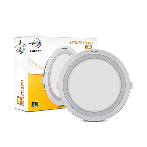 Image of Wipro Garnet 10W Round Led Wave Panel Light for Ceiling|Warm White Light (3000K)|Ultra-Slim Design|Recessed Down Light for False Ceiling|Pop Ceiling Light|Cutout - 125Mm|Pack of 6
