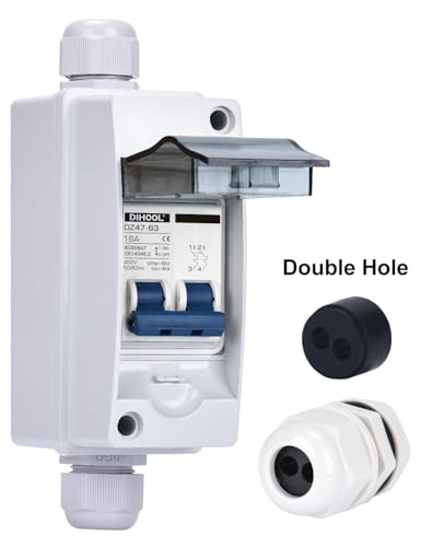 Leitungsschutzschalter 2 polig C 16a AC 230V (200-250V) schutzschalter mit IP65 Gehäuse Aufputz Verteilerkasten Verteilerdose