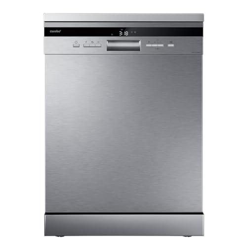 COMFEE' FD1435E-X Lavavajillas Libre Instalación 60cm, 14 Servicios, Apertura Automática, 8 Programas, Inicio Diferido, Media Carga, Soportes Flexibles, 44dB Silencioso, Clase D, Acero Inoxidable