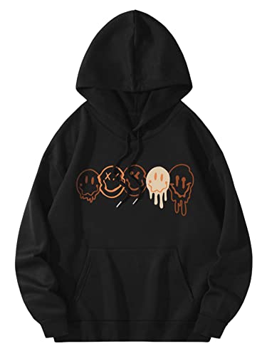 Shenhe Women's Letter Print Long Sleeve Drawstring Hoodie Sweatshirt Pullover Tops Cartoon Black S #TOP2