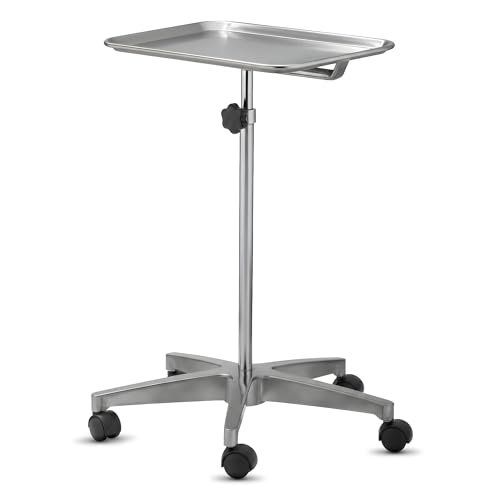MediChoice Mobile Instrument Stand Steel Portable Adjustable Tray Medical Dental Salon Tattoo Esthetician Mobile Service Cart Table Statio Height from 31-50 Inch MAYO02000