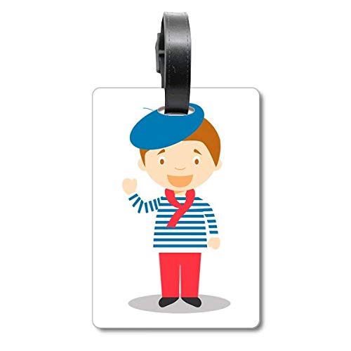 Etiquette de valise bleu mer France avec motif cartoon pour bagages