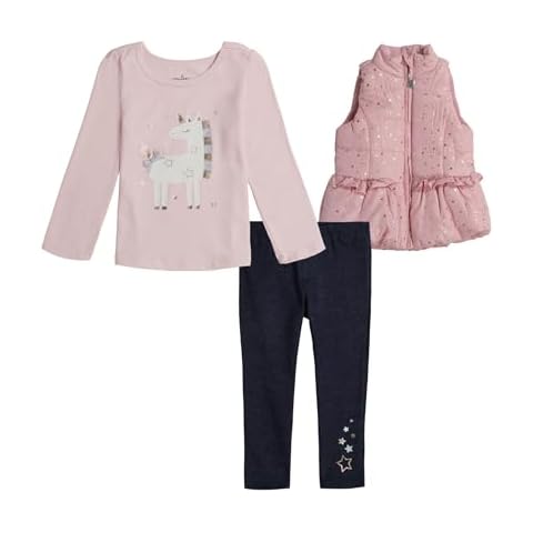Kids Headquarters Baby Girls 3-Piece Vest Set, Includes Long Sleeve & Pants, Ultra-Soft & Comfortable Fit, Pink/Black Cover