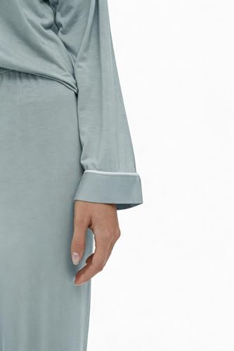 Image of Joyaria Women's Cooling Bamboo Viscose Pajama Set Long Sleeve Button Front | Hot Sleeper Comfort . Cooling Relief . Lightweight Feel for Sleeping & Lounging