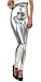Sakkas Liquid2616 Shiny Liquid Metallic High Waist Stretch Leggings - Made in USA - Silver - L