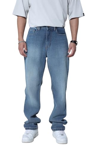 Image of Hubberholme Men Blue Cotton Straight Fit Casual Jeans