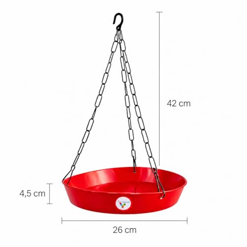 Image of Hanging Bird Feeder and Bird Bath (1, red) BIRDSHALA Hanging Bird Feeder for Water & Seed Bird Bath Trey for Hanging on Your Balcony