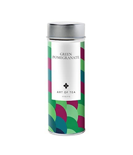 Art of Tea Organic Green Pomegranate 2.5oz Loose Leaf Tea Tin, Premium Fruity Green Tea Blend with Raspberry &amp; Rosehips, Artisan Green Tea Loose Leaf for Hot or Iced Tea