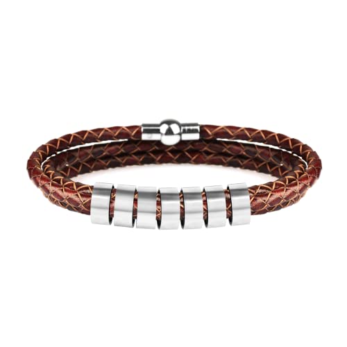 Custom-Name-Mens-Braided-Leather-Bracelet-Personalized-Beads-Charm-Family-Identification