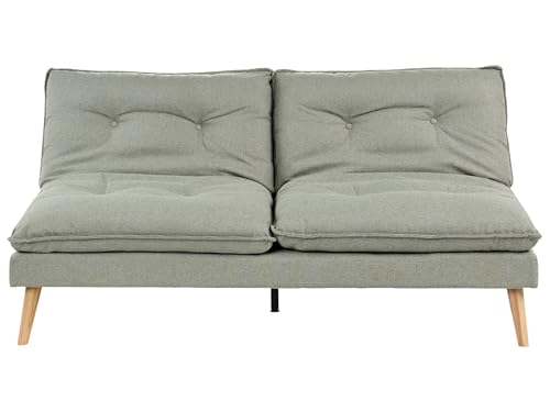 Beliani Sofá Cama 3 plazas tapizado de Tela sin reposabrazos Mecanismo Clic clac para Dormir Patas de Madera Acolchado Verde Yila