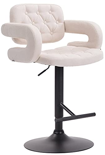 CLP Tabouret De Bar Dublin En Tissu I Chaise De Bar Réglable En Hauteur I Style Chesterfield I Chaise Haute Avec Accoudoirs, Couleur:beige, Couleur du cadre:noir