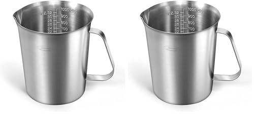 Image of Measuring Cup, [Upgraded, 3 Measurement Scales, Including Cup Scale, ML Scale, Ounce Scale], Newness Stainless Steel Measuring Cup with Marking with Handle, 32 Ounces (1.0 Liter, 4 Cup) (Pack of 2)