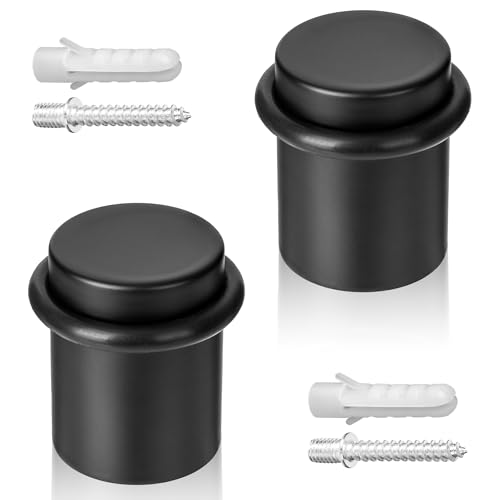 ECENCE Butée de porte Sol à visser, 2 pièces Arrêt de porte en acier inoxydable - Ø30x40mm - Arrêt de porte Noir avec vis et chevilles incluses
