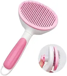 Escova Rasqueadora Auto Limpante Removedora de Pelos Para Cachorro e Gato (Rosa)
