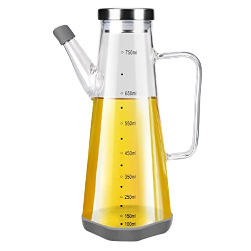 GUWINA Bouteille D'huile D'olive,Distributeur D'huile D'olive en Verre Vinaigre Flacon Récipient avec Couvercle Bec Verseur Sans Goutte,Récipient à Condiments Liquides(750ml) Cover