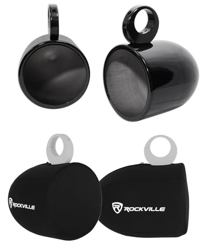 Image of Rockville MAC90B Bundle: Pair 8-in Black Aluminum Wakeboard Tower Speaker Pods + Pair RWBC90 Neoprene Covers for 8-in Marine Wakeboard Tower Speakers, 4-Items