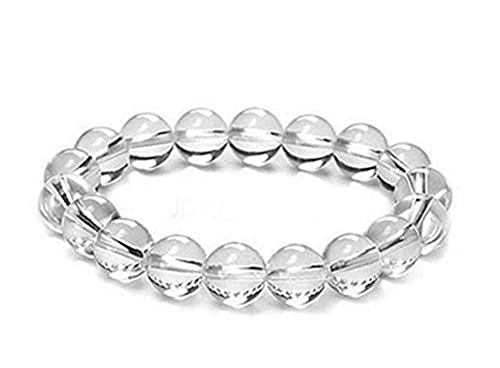 REBUY Clear Quartz Crystal Bracelet, Healing Crystal Bracelet, Gemstone Bracelet, Beaded Bracelet for Men & Women, Color Clear, Bead Size 8 mm