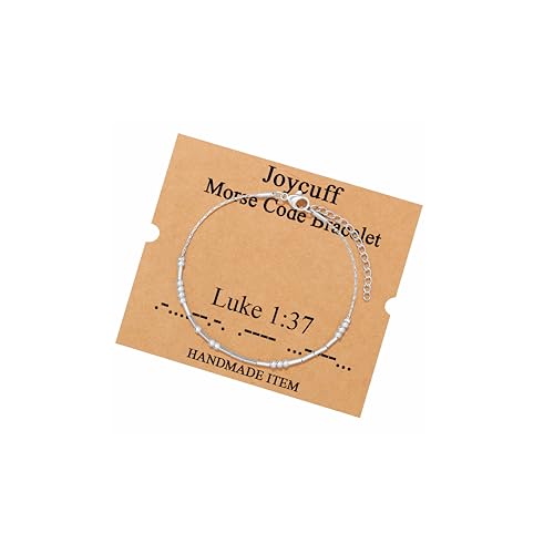 Image of JoycuFF Inspirational Morse Code Bracelets for Women Silver Beads Jewelry Encouragement Mantra Gifts for Her