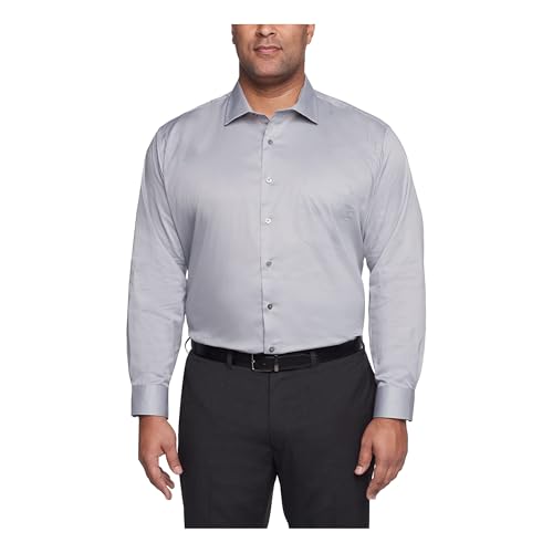 Van Heusen Men's Big FIT Dress Shirts Flex Collar Stretch Solid, Grey Mist, 20' Neck 34'-35' Sleeve (4X-Large)