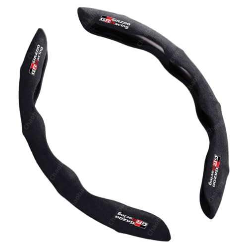 GR ステアリングカバー ホイールカバー ハンドルカバー グリップ C-HR ハリアー クラウン アルファード 86 プリウス カムリRAV4 プラド マークx アクア 全シリーズ対応 内装品 丸型/D型どちらでも使用可能 (黒, GR 2)