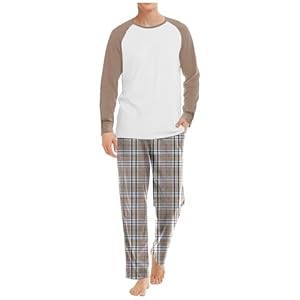 Lot de 2 pyjamas pour homme - Doux et confortable - Bloc de couleurs - Pantalon à carreaux - Manches longues - Haut et bas élastique avec cordon de serrage - Deux pièces - Confortable - Combinaison