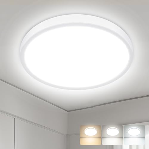 hepside Bathroom Light 3000K/4000K/6500K 3 Color Temperature Waterproof Small Round Modern Flush Ceiling Light for Bathroom Kitchen Bedroom Hallway Office