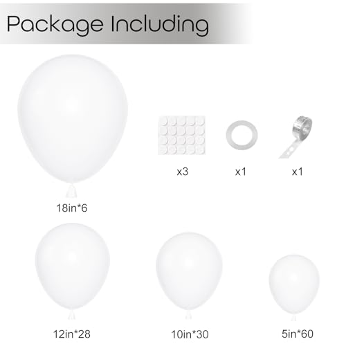 Image of Ouddy Party 129Pcs Matte White Balloon Arch Garland Kit in 18 12 10 5 Inch