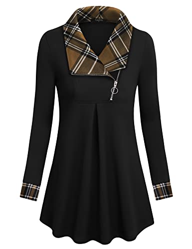 Image of VALOLIA Women's Casual Swing Sweatshirt Long Sleeve Zipper Lapel Fashion Pullover Tunic