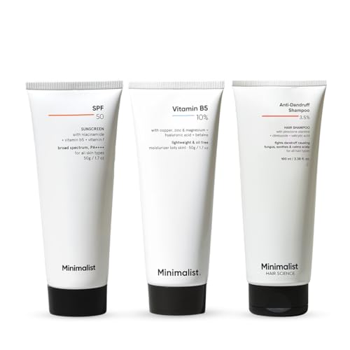 Minimalist Daily Skin & Scalp Protection Kit | SPF 50 Multi-Vitamin Sunscreen + Ceramide Barrier Repair Moisturizer + Anti-Dandruff Shampoo | UV Protection, Hydration & Oil Control Combo-image-3