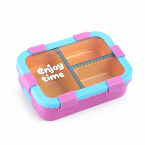 Image of Motka School Lunch Box 700ml with 3 Compartments & Spoon Fork Storage | Leak Proof, Easy Lock, BPA Free Meal Box Ideal for Kids, School Boys & Girls (Purple)