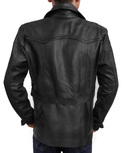 Doctor Coat Jacket Pea Style - DR Mens Double Breasted Real Lambskin Leather Jacket3