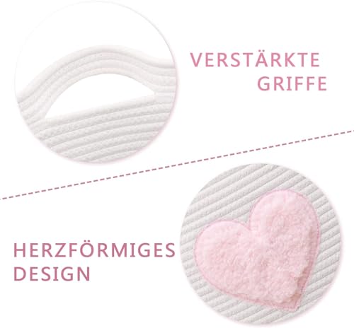Lauatiiu Großer Korb aus Baumwollseil, gewebter Aufbewahrungskorb für Spielzeug, Wäsche- und Decken-Organizer, runder Geschenkkorb mit Griffen für Kinderzimmer D45xH43 CM Patentiertes Produkt