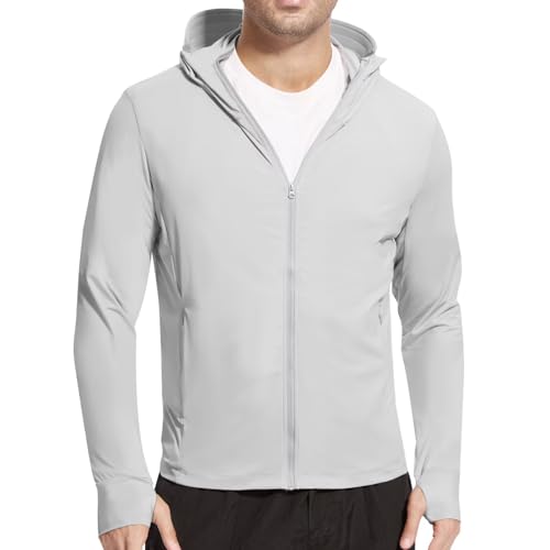 Men's UPF 50+ Sun Protection Shirts Cooling SPF Hoodie Jacket Pocket Long Sleeve UV Clothing for Fishing Hiking
