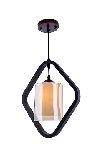 Image of Sleek Wooden and Glass Pendant Light Fixture - Elegant and Contemporary Lighting for Modern Interiors |Black|