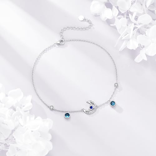 Pulsera de tobillo de plata de ley YAFEINI con dijes de chakra y diseño ajustable 4
