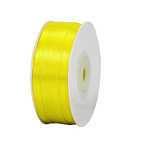 3mm Lemon Yellow Ribbon for Gift Wrapping,91m Fabric Thick Satin Ribbon Yellow Bow for Gift Wrapping,Ribbons for Balloons,Crafting,Hair,Bouquets,Wedding
