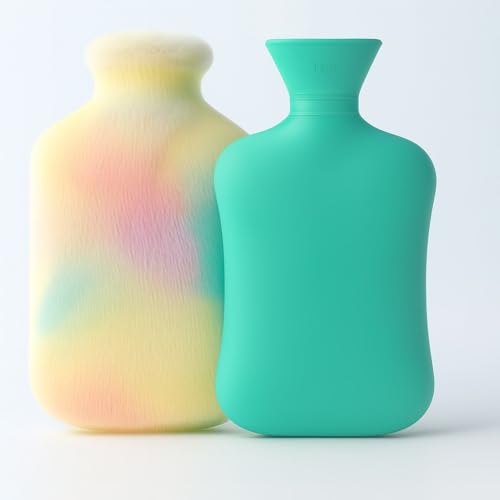 Image of Hot Water Bag with Soft Plush Cover 1000ml, Medical-Grade Silicone Hot & Cold Therapy Hot Water Bottle for Period Cramps, Back Pain, Muscle Aches & Body Relaxation & Comfort (Pastel Ombre)