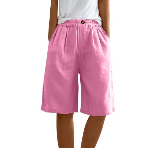 Bermuda Shorts for Women Cotton Linen Wide Leg Plus Size Pants Casual Loose Elastic Waist with Pockets Summer Clothes2