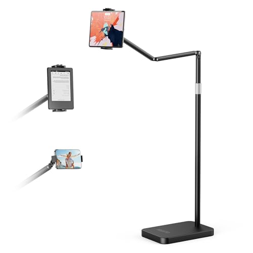 POLESTO タブレットフロアスタンド 4.8KG重量級金属ベース 48~165CM高さ調整 伸縮アーム 寝室・リビングでも使用可能 iPad/スマホ/Switch/モバイルモニター/Kindle対応