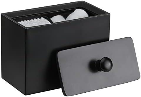 Luxspire Cotton Swab Holder, Resin Cotton Ball Canister with Lid, 2 Compartments Dispenser Storage Box Cosmetics Countertop Organizer Containers for Cotton Pads, Rounds - Matte Black